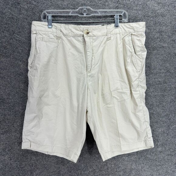 Unbranded Shorts Men 36 Beige Mid Rise Bermuda Pleated Cotton Pockets Regular - Picture 1 of 8